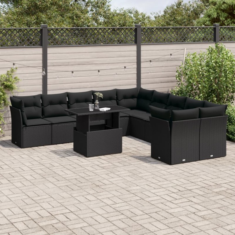vidaXL Set de sofás de jardín 11 pzas y cojines ratán sintético negro vidaXL Set de sofás de jardín 11 pzas y cojines ratán sintético negro