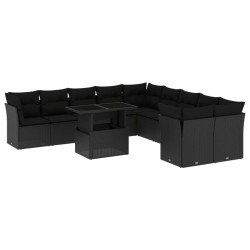 vidaXL Set de sofás de jardín 11 pzas y cojines ratán sintético negro