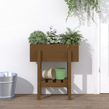 vidaXL Jardinera madera maciza de pino marrón miel 62x30x69 cm 