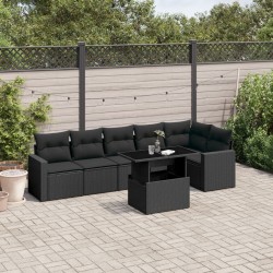 vidaXL Set de sofás de jardín 7 pzas con cojines ratán sintético negro