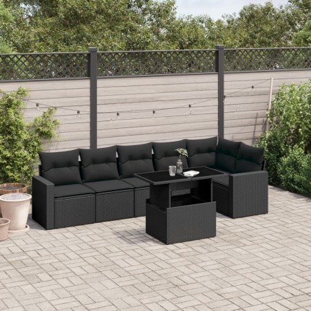 vidaXL Set de sofás de jardín 7 pzas con cojines ratán sintético negro