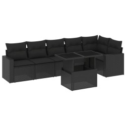 vidaXL Set de sofás de jardín 7 pzas con cojines ratán sintético negro