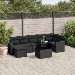 vidaXL Set de sofás de jardín 8 piezas y cojines ratán sintético negro