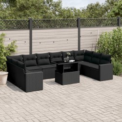 vidaXL Set de sofás de jardín 11 pzas y cojines ratán sintético negro