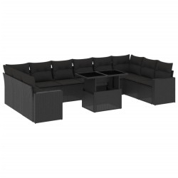 vidaXL Set de sofás de jardín 11 pzas y cojines ratán sintético negro