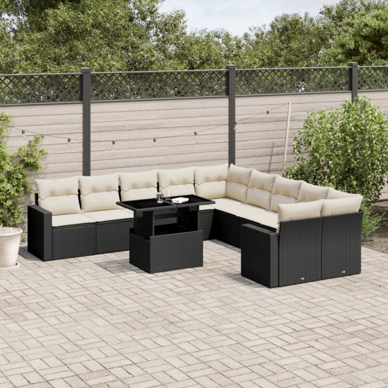 vidaXL Set de sofás de jardín 11 pzas y cojines ratán sintético negro vidaXL Set de sofás de jardín 11 pzas y cojines ratán sintético negro