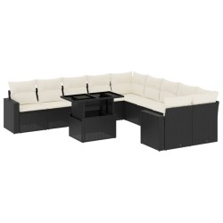 vidaXL Set de sofás de jardín 11 pzas y cojines ratán sintético negro