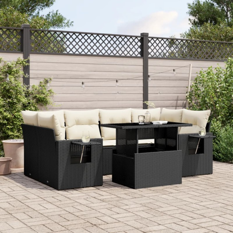 vidaXL Set de sofás de jardín 7 pzas con cojines ratán sintético negro vidaXL Set de sofás de jardín 7 pzas con cojines ratán sintético negro