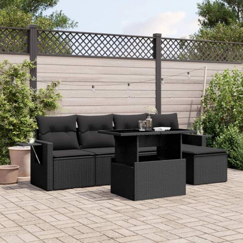 vidaXL Set de sofás de jardín 6 piezas y cojines ratán sintético negro vidaXL Set de sofás de jardín 6 piezas y cojines ratán sintético negro