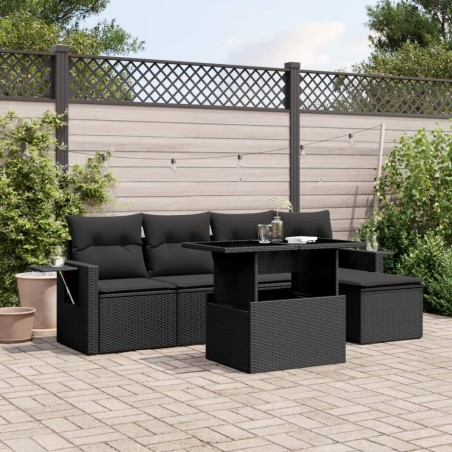 vidaXL Set de sofás de jardín 6 piezas y cojines ratán sintético negro