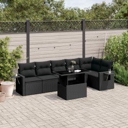vidaXL Set de sofás de jardín 7 pzas con cojines ratán sintético negro