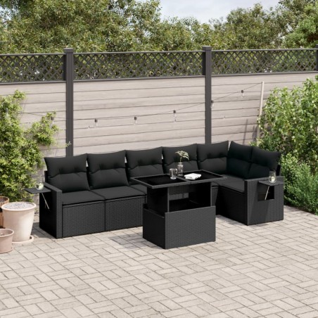 vidaXL Set de sofás de jardín 7 pzas con cojines ratán sintético negro