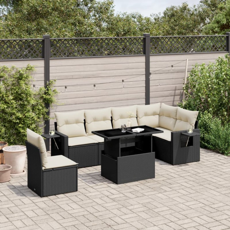 vidaXL Set de sofás de jardín 7 pzas con cojines ratán sintético negro vidaXL Set de sofás de jardín 7 pzas con cojines ratán sintético negro
