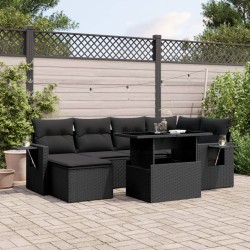 vidaXL Set de sofás de jardín 7 pzas con cojines ratán sintético negro