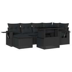 vidaXL Set de sofás de jardín 7 pzas con cojines ratán sintético negro