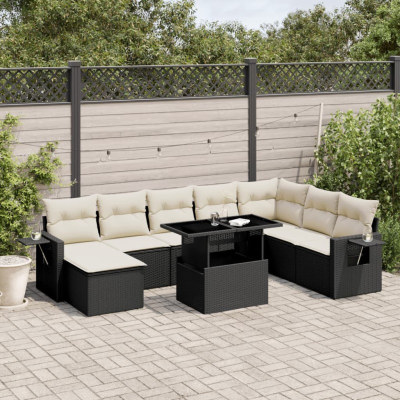 vidaXL Set de sofás de jardín 8 piezas y cojines ratán sintético negro vidaXL Set de sofás de jardín 8 piezas y cojines ratán sintético negro