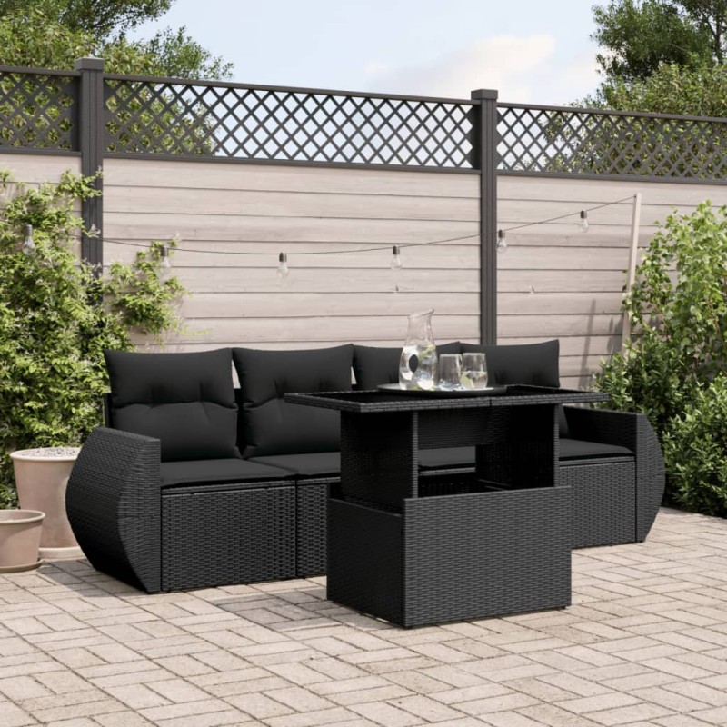 vidaXL Set de muebles de jardín 5 pzas y cojines ratán sintético negro vidaXL Set de muebles de jardín 5 pzas y cojines ratán sintético negro