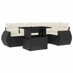 vidaXL Set de sofás de jardín 6 piezas y cojines ratán sintético negro