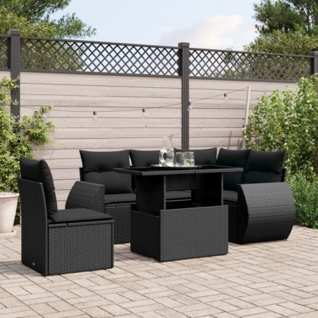 vidaXL Set de sofás de jardín 6 piezas y cojines ratán sintético negro