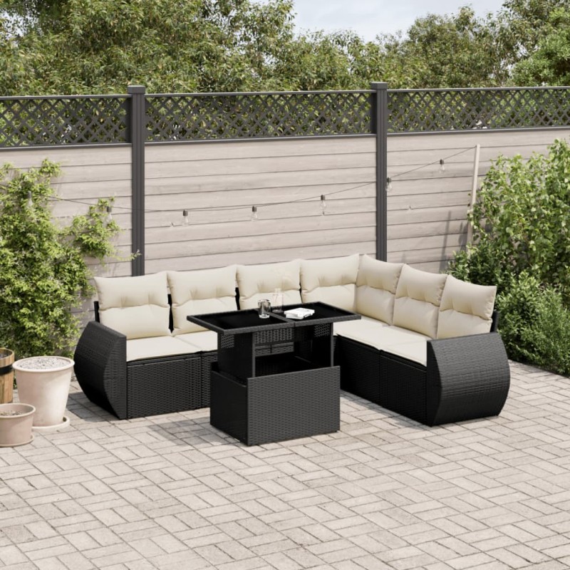vidaXL Set de sofás de jardín 7 pzas con cojines ratán sintético negro vidaXL Set de sofás de jardín 7 pzas con cojines ratán sintético negro