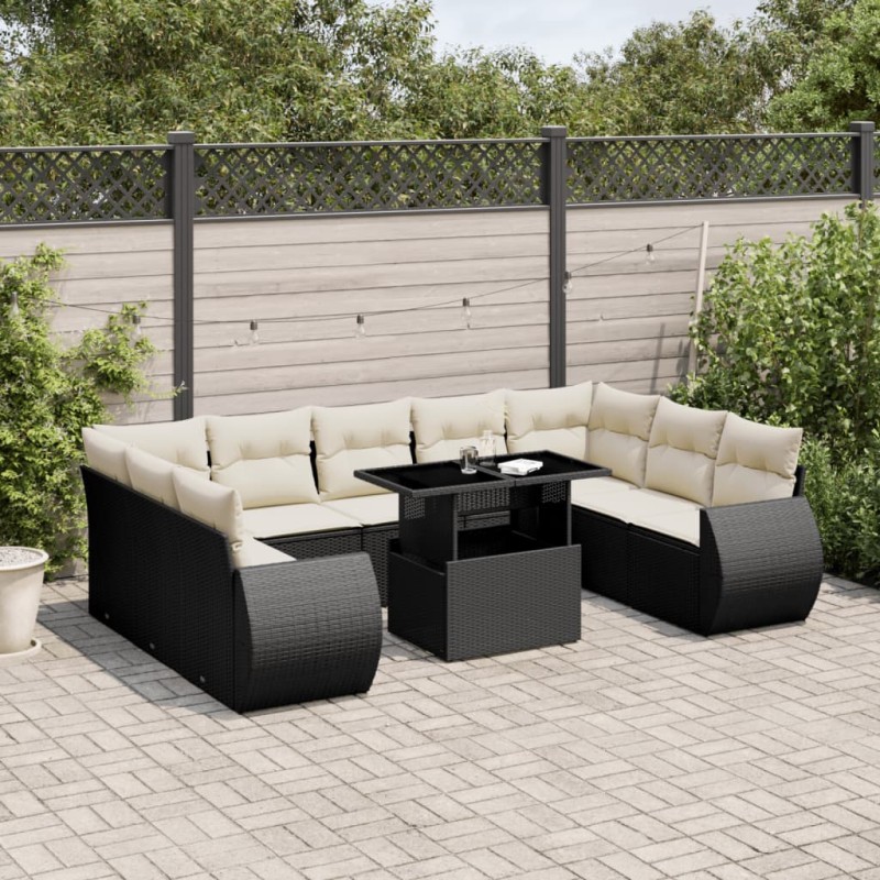 vidaXL Set de sofás de jardín 10 pzas cojines ratán sintético negro vidaXL Set de sofás de jardín 10 pzas cojines ratán sintético negro
