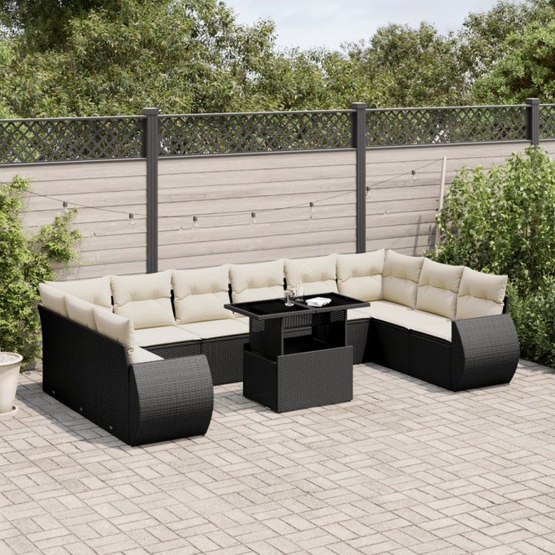 vidaXL Set de sofás de jardín 11 pzas y cojines ratán sintético negro vidaXL Set de sofás de jardín 11 pzas y cojines ratán sintético negro