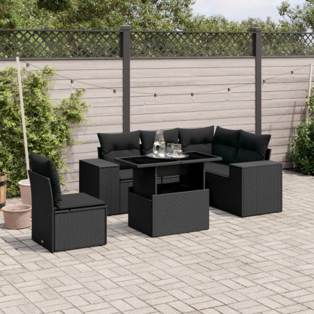 vidaXL Set de sofás de jardín 6 piezas y cojines ratán sintético negro