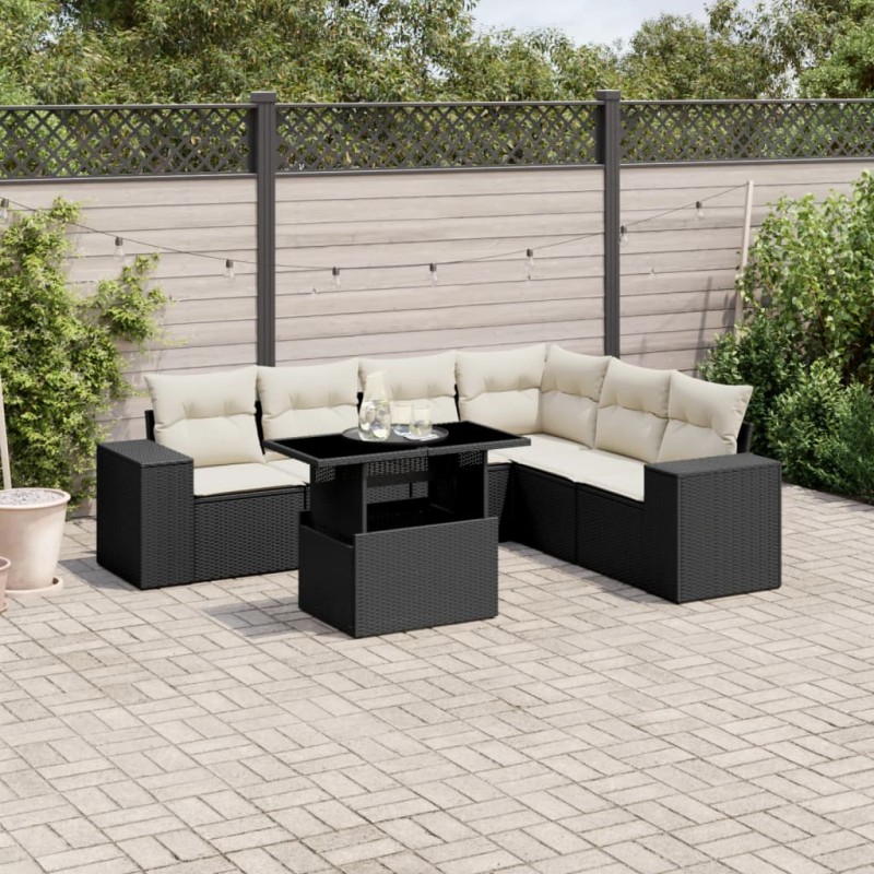 vidaXL Set de sofás de jardín 7 pzas con cojines ratán sintético negro vidaXL Set de sofás de jardín 7 pzas con cojines ratán sintético negro