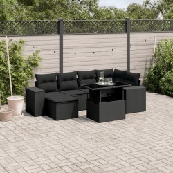 vidaXL Set de sofás de jardín 7 pzas con cojines ratán sintético negro