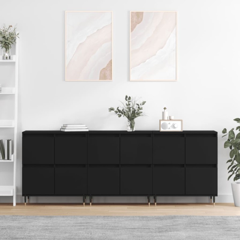 vidaXL Aparadores 3 uds madera contrachapada negro vidaXL Aparadores 3 uds madera contrachapada negro
