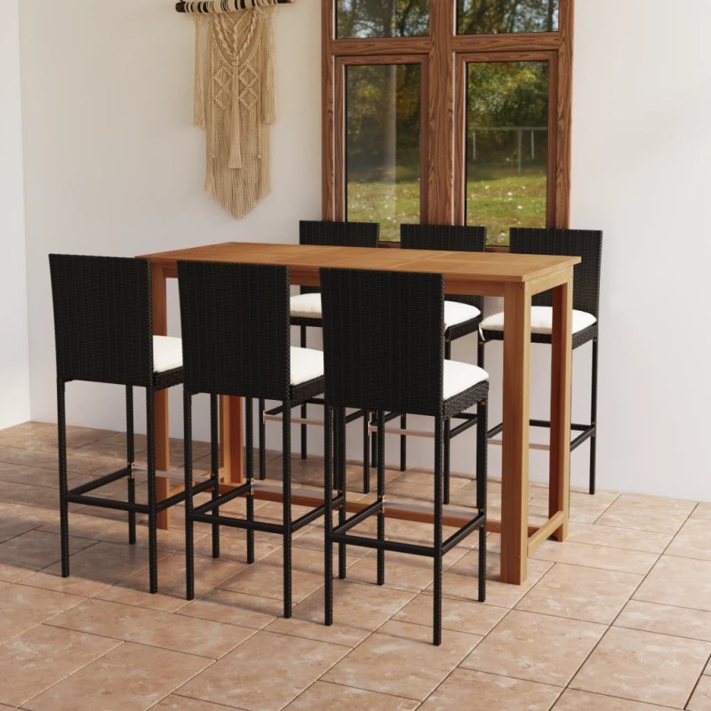 vidaXL Conjunto de bar para jardín 7 piezas con cojines negro vidaXL Conjunto de bar para jardín 7 piezas con cojines negro