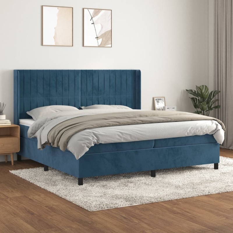 vidaXL Cama box spring con colchón terciopelo azul oscuro 200x200 cm vidaXL Cama box spring con colchón terciopelo azul oscuro 200x200 cm