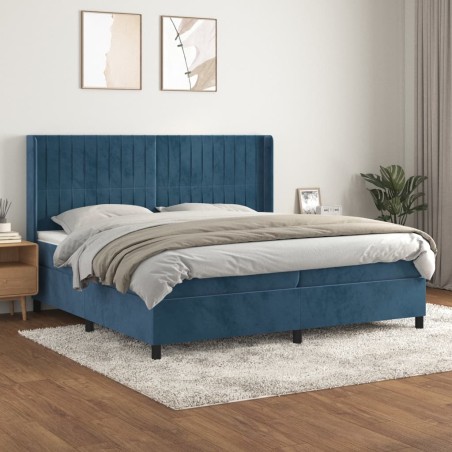 vidaXL Cama box spring con colchón terciopelo azul oscuro 200x200 cm