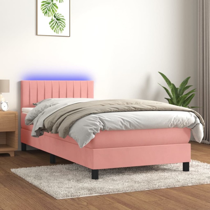 vidaXL Cama box spring colchón y LED terciopelo rosa 80x200 cm vidaXL Cama box spring colchón y LED terciopelo rosa 80x200 cm