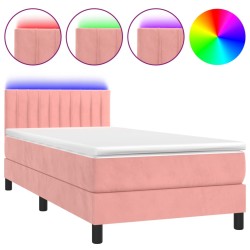 vidaXL Cama box spring colchón y LED terciopelo rosa 80x200 cm