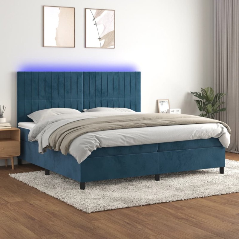 vidaXL Cama box spring colchón y LED terciopelo azul oscuro 200x200 cm vidaXL Cama box spring colchón y LED terciopelo azul oscuro 200x200 cm