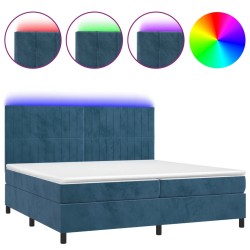 vidaXL Cama box spring colchón y LED terciopelo azul oscuro 200x200 cm