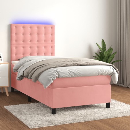 vidaXL Cama box spring colchón y LED terciopelo rosa 80x200 cm