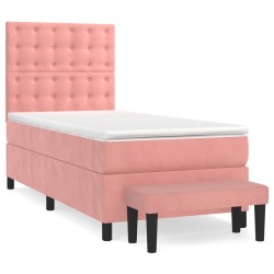 vidaXL Cama box spring con colchón terciopelo rosa 80x200 cm