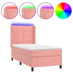vidaXL Cama box spring colchón y LED terciopelo rosa 80x200 cm