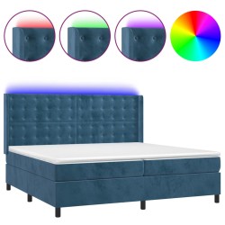 vidaXL Cama box spring colchón y LED terciopelo azul oscuro 200x200 cm