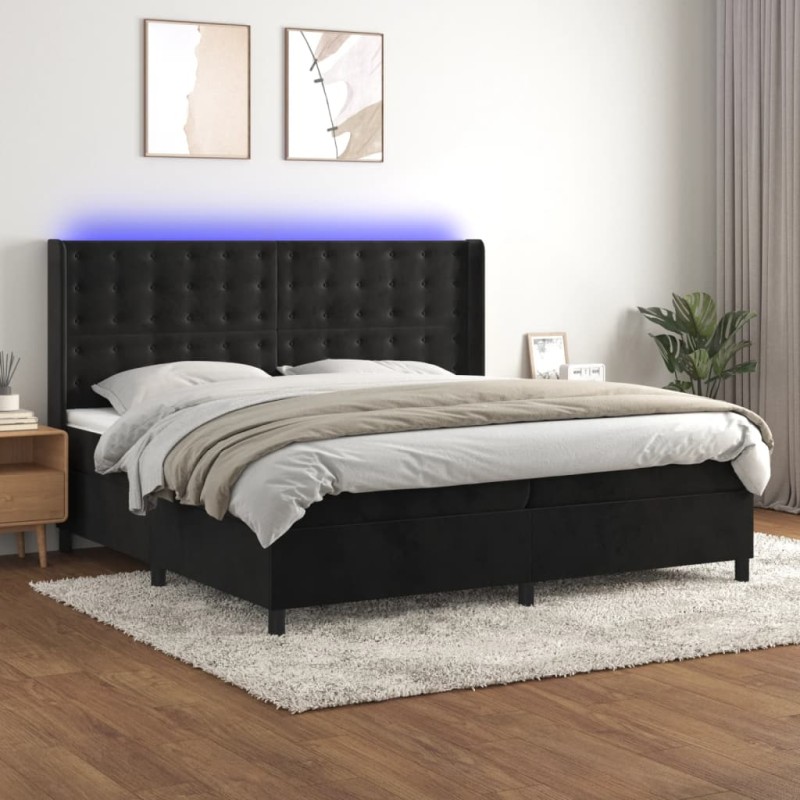 vidaXL Cama box spring colchón y LED terciopelo negro 200x200 cm vidaXL Cama box spring colchón y LED terciopelo negro 200x200 cm