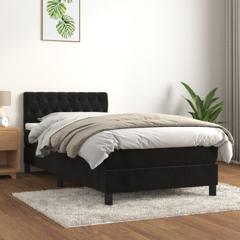vidaXL Cama box spring con colchón terciopelo negro 100x200 cm vidaXL Cama box spring con colchón terciopelo negro 100x200 cm