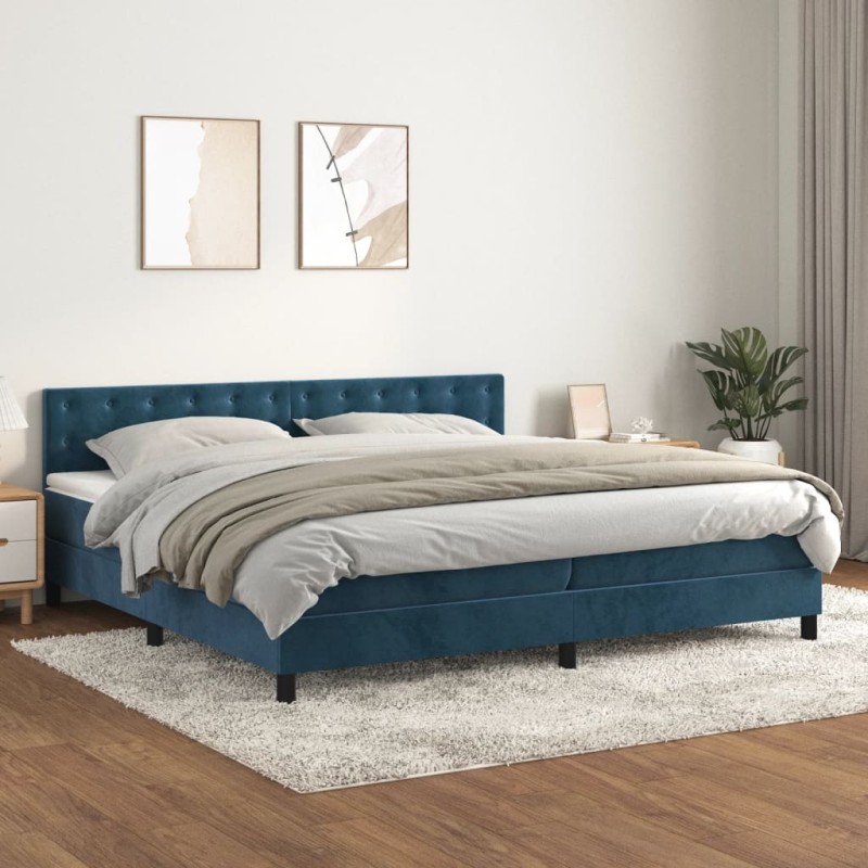 vidaXL Cama box spring con colchón terciopelo azul oscuro 200x200 cm vidaXL Cama box spring con colchón terciopelo azul oscuro 200x200 cm