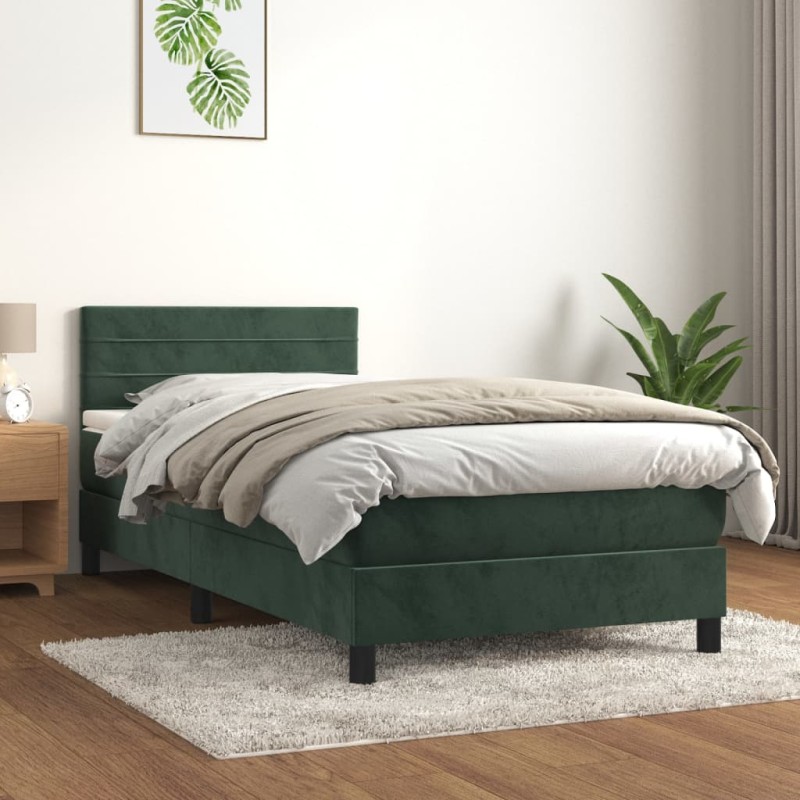 vidaXL Cama box spring con colchón terciopelo verde oscuro 80x200 cm vidaXL Cama box spring con colchón terciopelo verde oscuro 80x200 cm