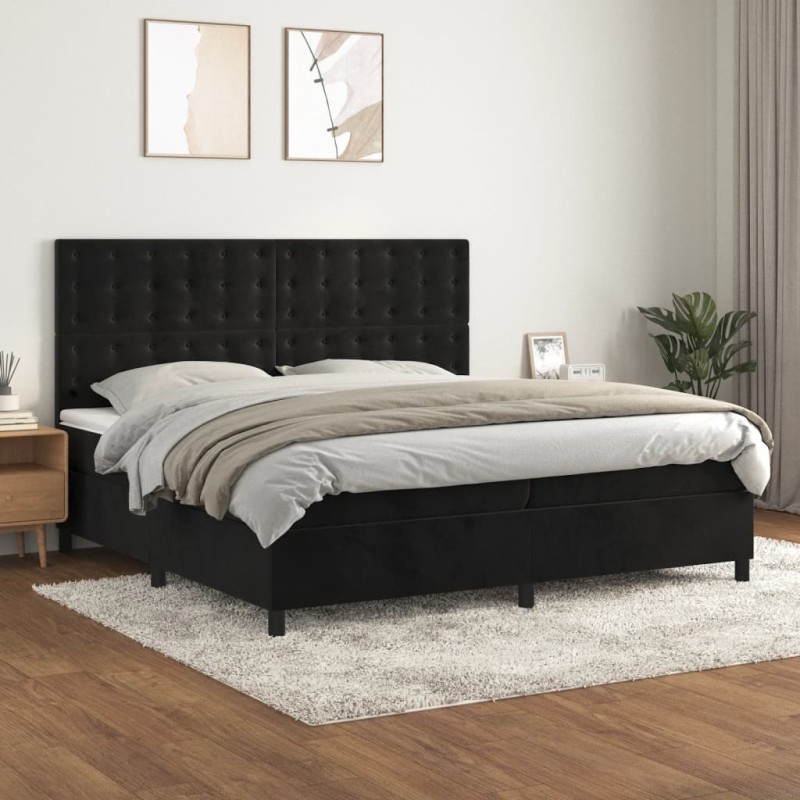 vidaXL Cama box spring con colchón terciopelo negro 200x200 cm vidaXL Cama box spring con colchón terciopelo negro 200x200 cm