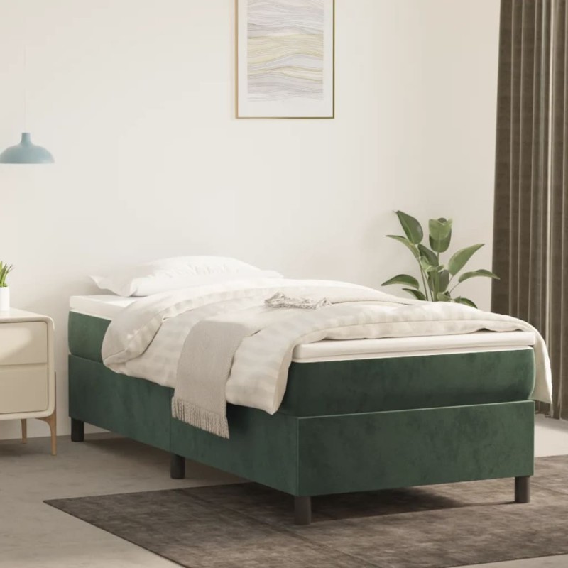 vidaXL Cama box spring con colchón terciopelo verde oscuro 80x200 cm vidaXL Cama box spring con colchón terciopelo verde oscuro 80x200 cm