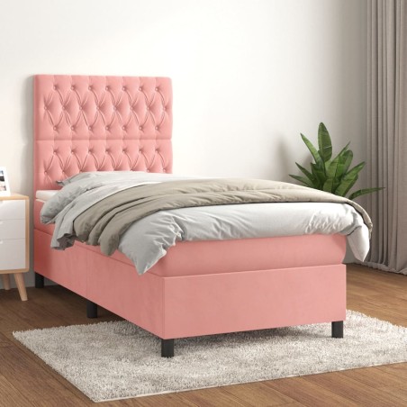 vidaXL Cama box spring con colchón terciopelo rosa 80x200 cm