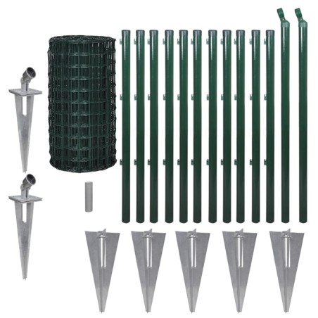 vidaXL Set de euro valla acero verde 25x0,8 m