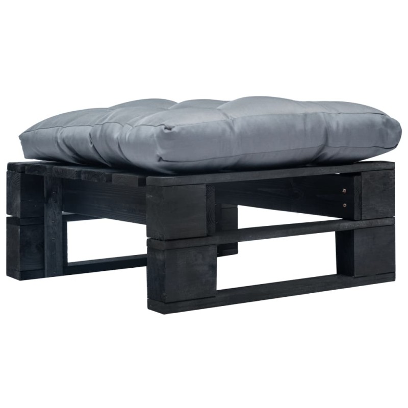 vidaXL Otomana de palets de jardín con cojín gris madera negra vidaXL Otomana de palets de jardín con cojín gris madera negra